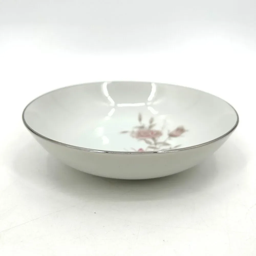 FINE CHINA JAPAN Vintage Laura Coupe Cereal Bowl White Floral Rose Platinum Trim